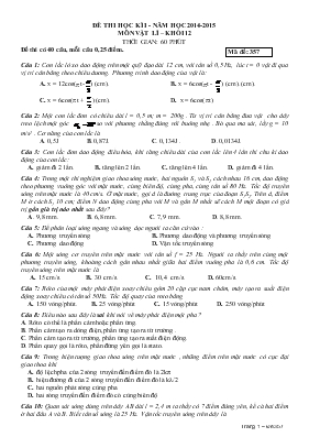 Đề 1 thi học kì 1 - Năm học 2014 - 2015 môn vật lí Khối 12 thời gian 60 phút